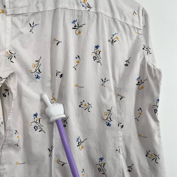 Ralph Lauren Chaps Womens Sz Medium No Iron Soft Flowers White Button Shirt Top - Picture 7 of 10